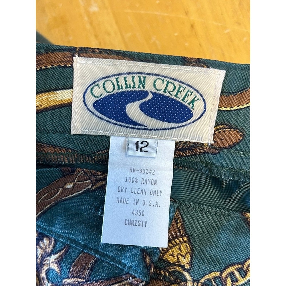 Vintage Collin Creek Equestrian Horse Button Front Maxi Skirt 12 Green Gold - Picture 5 of 5